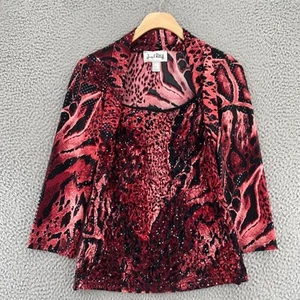 Top Joseph Ribkoff para mujer 10 rojo estampado animal lentejuelas ajustado elástico look encogido de hombros - Imagen 1 de 11