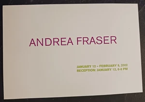 Tarjeta postal de invitación de galería de arte de colección Andrea Fraser 2002 Petzel Gallery NYC - Imagen 1 de 2