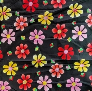 Vintage Flower Power Benartex Cherry Jubilee Cotton Quilt Fabric Floral Black - Picture 1 of 10