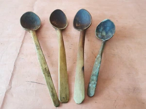 OLD ANTIQUE PRIMITIVE WOODEN HANDMADE LONG RARE CARVED SPOONS PADLE - LOT OF 4 - Picture 1 of 23