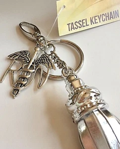 RN Nursing Caduceus Keychain Purse Charm Tassel Silver Nurse Graduation Gift  - Picture 1 of 11