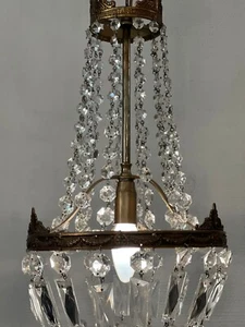 REF  47 / Lustre Pampilles Montgolfière   / REFAIT A NEUF / LUSTRE ANCIEN - Foto 1 di 6