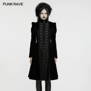 Punk Rave Black Retro Gothic Velvet Symmetric Embroidery Party Coat Punk Women - Bild 1 von 24