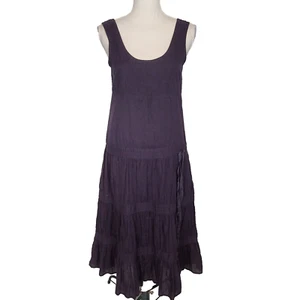 Theory Linda W eggplant purple tiered cotton midi sundress bow accent dress sz p - Picture 1 of 18