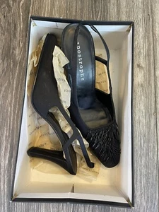 Apostrophe Womens Lulu Size 8 1/2 Black Slip On Slingback 3.5" Heel Pumps - Picture 1 of 7