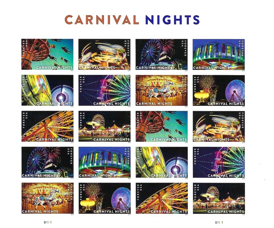 Scott #5864a Carnival Nights Full Sheet of 20 Forever Stamps - MNH - Image 1 of 1