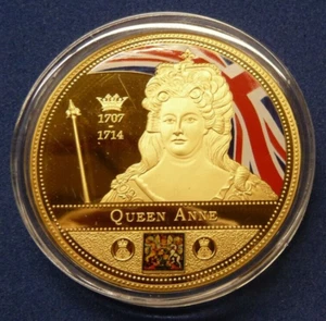 Queen Anne Gold Plated 40mm Proof Medallion 2019 in Capsule with CoA - Picture 1 of 5