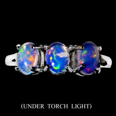 925 Anello Argento Sterling Ovale Opale di Fuoco 6x4mm Gemma Pietra - Immagine 1 di 4