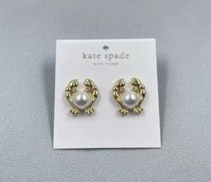 New Kate Spade Crab Pearl Earrings Gold Tone Free Shipping - Picture 1 of 4
