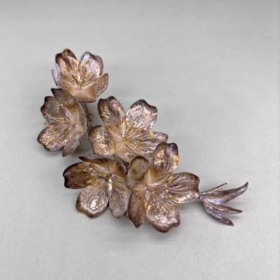 MINIATURA ARGENTO VINTAGE FIORI PETALI FLOREALE MARCHIATO FIRMATO ITALY 80' - Immagine 1 di 4