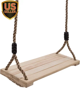 Wooden Swing, Outdoor Flat Bench Seat with Adjustable Nylon Hanging Rope for ... - Picture 1 of 1