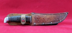 Vintage Case Knife 5" Fixed Blade Leather Handle Leather Sheath - Picture 1 of 8