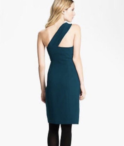 Abito da cocktail blu Tory Burch Ashlee in guaina taglia 10 abito a una spalla.