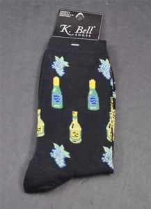 Neu mit Etikett neu K Bell Socken schwarz blau Trauben grün gelb Weinflaschen Crew-Größe 9-11 - Bild 1 von 12
