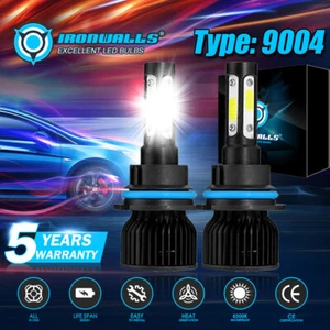 Pair 4-sides 9004 LED Headlight Bulbs Kit High Low Beam Super Bright 6500K White - Foto 1 di 12