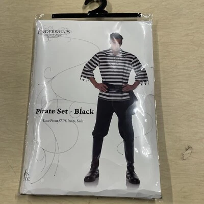 男式海盗套装派对服装蕾丝前衬衫,裤子,腰带(均码) — 第 1/4 张图片