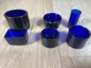 CIRCULAR Bristol Blue Glass Liner Silver Salt/Inkwell/Mustard Pot Job Lot - Picture 1 of 6