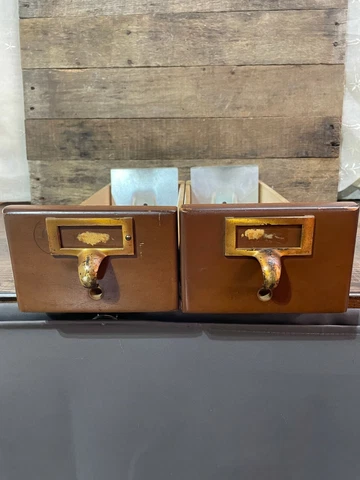Antique Vintage Lot Of 2 Wood Library Card Catalog Drawers File Cabinet Cover