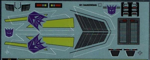 TRANSFORMERS GENERATION 1, G1 DECEPTICON DARKWING REPRO ETIKETTEN / AUFKLEBER - Bild 1 von 1