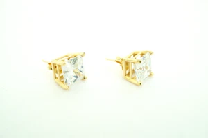 Estate Sale Yellow Gold 14k Cushion White Stud Earrings - Picture 1 of 4