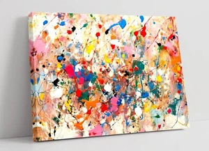 MULTI COLOUR POLLOCK STYLE CONTEMPORARY HOME DECOR CANVAS WALL ART PICTURE PRINT - Picture 1 of 2