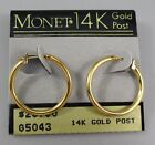LAST ONE NOS Vintage 90s MONET Gold Tone Hoop Hinged 14k Gold Post Earrings 75A