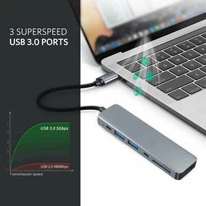 7 in 1 USB-C USB Hub 3.0 to Type C 4K HDMI Multiport Adapter For For Laptop - Picture 1 of 8