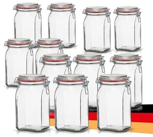 12er Set Vorratsgläser mit Bügelverschluss 1L Einmachgläser Drahtbügel Luftdicht - Bild 1 von 7