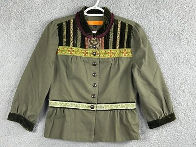 Cynthia Steffe coat women 10 army green velvet trim button up 3/4 sleeve - Image 1 of 4