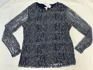 CHICOS Dot Lace Tiered LS Top Midnight Blue Sheer Sleeves - Bild 1 von 7
