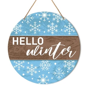 Hallo Winter Schild Haustürdeko, Weihnachten rund Hängeschild Deko Farmho... - Bild 1 von 5