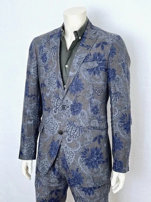 Traje de lino estampado Runway Etro para hombre, forro de seda con patrón floral de cachemira IT50-US40 Foto 1 de 4