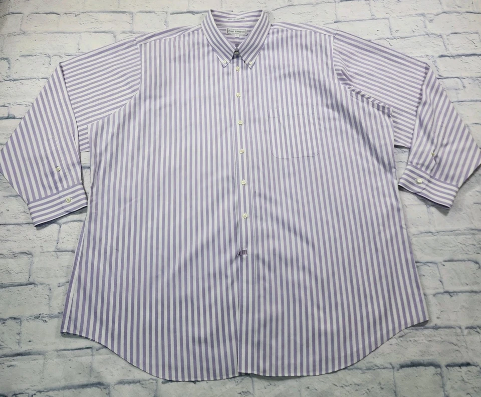 Paul Fredrick MENS 20-37 Non Iron Two Ply Pinpoint Dress Shirt Purple Striped  - Image 1 of 4