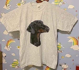 Vintage 1996 Robert J May Doberman Dog Portrait Shirt Size Medium Made In Canada - Foto 1 di 7