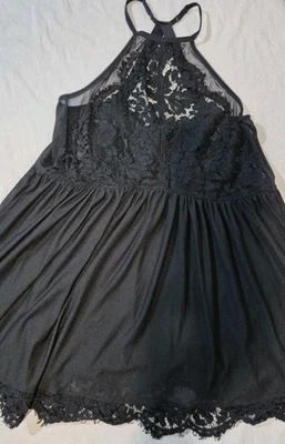 Torrid Women's Size 3 Black Lace Detail Ruffle Halter Neck Babydoll Sleepwear - Image 1 of 4