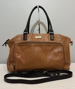 Kate Spade Gold Coast Maryanne Satchel Bag Ostrich Embossed Leather Brown Purse - Picture 1 of 21
