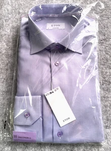 Camisa Dobby Eton Nueva con Etiquetas (16 41 y 15 1/2 39) Púrpura Claro Semisólido, 100% Algodón - Imagen 1 de 8