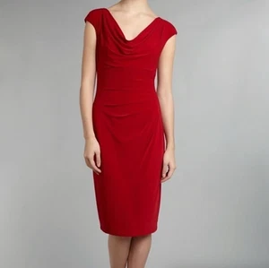 Vestido LRL Ralph Lauren Jersey Cuello Capucha 12 Rojo Vaina Elegante Cápsula de Carrera - Imagen 1 de 15