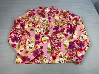 Chaqueta Coldwater Creek Floral Lino Boho Talla Mediana Brillante Colorido Rosa Foto 1 de 4