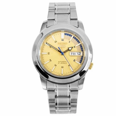 Seiko 5 Yellow Dial/Silver Stainless Steel Men's Automatic Analog Watch SNKK29K1 - image 1 of 3