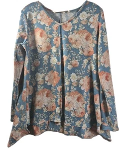 Suéter Floral Soft Surroundings Verde Azulado Naranja Rosa Talla Mediana M - Imagen 1 de 6