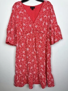 Chloe + Rene Red Fit And Flare Short Dress With Floral Embroidery Medium NEW - Picture 1 of 5