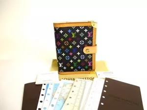 Auth LOUIS VUITTON Multicolor Black Leather Small Ring Agenda Cover #9852 - Picture 1 of 12