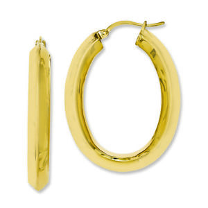 Chisel Stainless Steel Yellow IP-plated Knife Edge Hollow Oval Hoop Earrings 36m