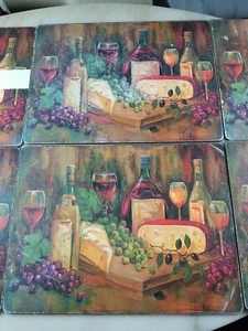 Set (6) 15.5"X11.5" Cork Back Tuscany Design With Cheese Wine Dinner Placemats - Picture 1 of 9