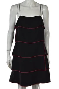 Magaschoni Collection Womens Dress Size 4 Black Pink Shift Tiered Short Silk - Picture 1 of 4