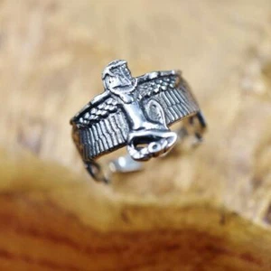 Cute Antique Silver Ring Band Adjustable Egyptian Queen Winged ISIS...Adjustable - Picture 1 of 9
