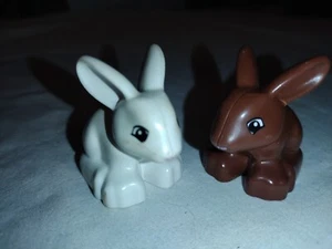 (2) Lego Duplo WHITE & BROWN BUNNY RABBIT Animal Zoo Easter Farm Figure lot - Picture 1 of 4