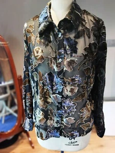 Seide ausgebrannt Samt Bluse Vintage Mode Barock Hemd schwarz Pfingstrose 20er Jahre  - Bild 1 von 8