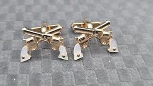 Pair Vintage SWANK Six Shooter Gun Pistol Wild West Cowboy MOP Cufflinks 1950s - Picture 1 of 7